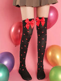Heart Patterned Graphic Thigh High Socks