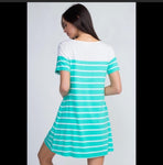 Turquoise and White Striped dress