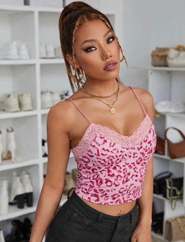Cheetah Print Cropped Camisole Top