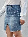 Pearl Embellished Denim Skirt