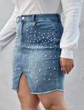 Pearl Embellished Denim Skirt