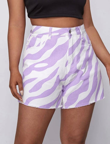 Zebra Print Denim Shorts