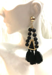 Black beaded fringe earrings
