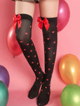 Heart Patterned Graphic Thigh High Socks