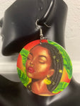 Red/Green African Lady Graphic Earrings
