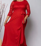 Red Lace Detail Plus Size Formal Dress