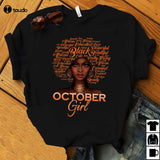 Birthday October Girl Black Queen Magic Beautiful Women T Shirt Cotton Black