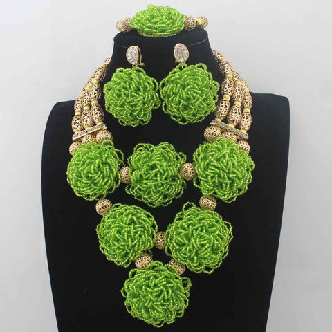 Handmade Nigerian Beaded Bib Necklace Set